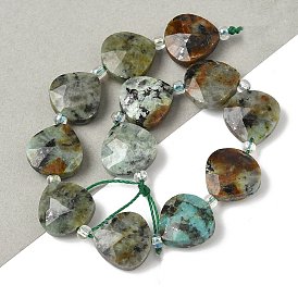 Бусы натуральная африканская бирюза (яшма), слеза, граненые, с бисером