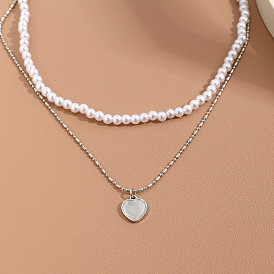 Collar con colgante de perlas de doble capa vintage - de moda, collar de corazón de perlas personalizado, conjunto de 2.
