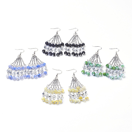 Pendientes colgantes de piedras preciosas naturales, con 304 cadena de acero inoxidable y cuenta de vidrio, con los ganchos del pendiente de bronce