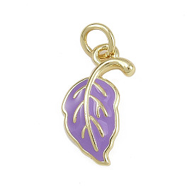 Латунь эмаль подвески, очарование листа, без кадмия и без свинца, реальный 18 k позолоченный, с целью перехода в кольце