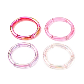 4Pcs 4 Color Acrylic Curved Tube Stretch Bracelets Set for Women