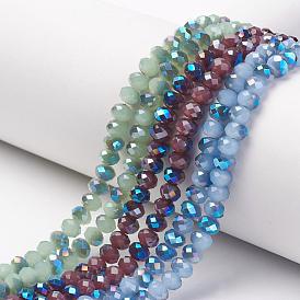 Perles en verre electroplate, perles d'imitation en jade, demi-plaqué, bleu plaqué, facette, rondelle