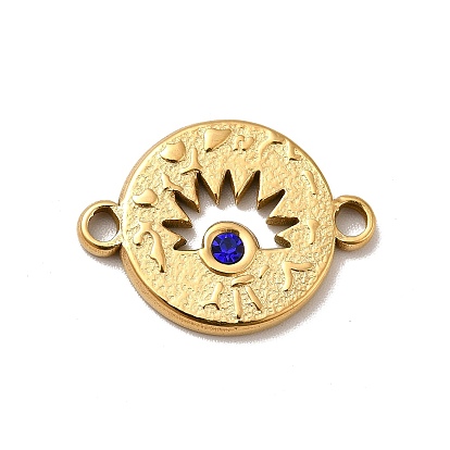 Vacuum Plating 304 Stainless Steel Connector Charms, with Capri Blue Rhinestone, Eye Links