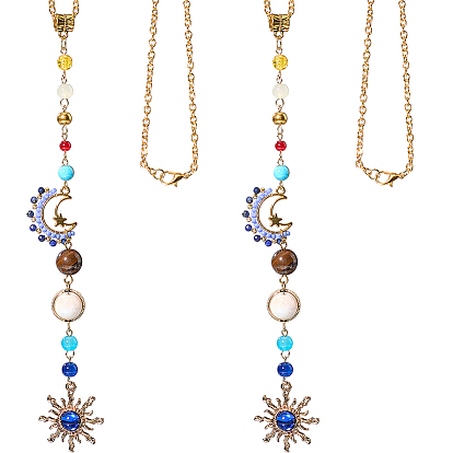 2 шт. подвесные украшения из стекла и ракушек, с железной цепью, для автомобильных подвесных украшений, Вс & луна