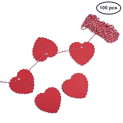 Бумажные теги для дисплея цены ювелирных изделий, на джутовом шпагате, сердце