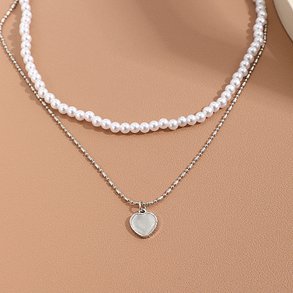 Collier pendentif perle double couche vintage - à la mode, collier coeur de perles personnalisé, ensemble de 2.