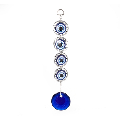 Handmade Lampwork & Resin Evil Eye Pendant Decorations, with CCB Plastic Finding, Iron Ring and Chain