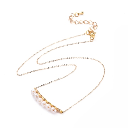 Natural Cultured Freshwater Pearl Pendant Necklaces, with Brass Cable Chains, 304 Stainless Steel Lobster Claw Clasps