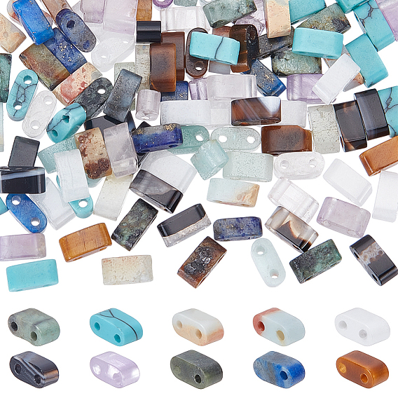 140шт 10 стили смешанные бусины из драгоценных камней, 2-луночное, прямоугольные