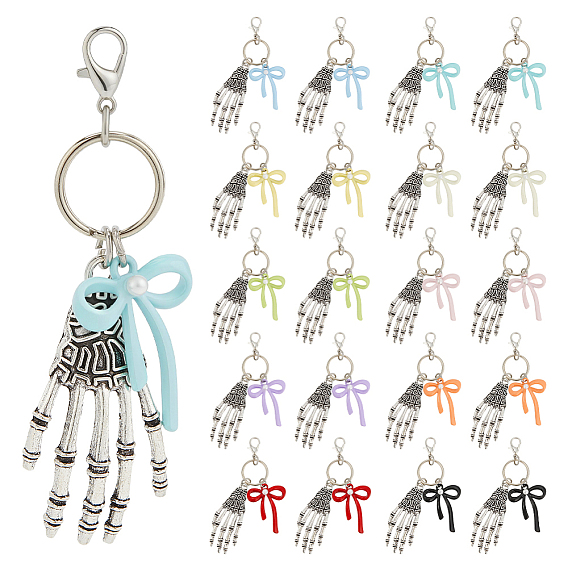 20Pcs 10 Colors Alloy & Imitation Pearl Keychains, with Alloy Lobster Claw Clasps