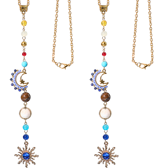 2 шт. подвесные украшения из стекла и ракушек, с железной цепью, для автомобильных подвесных украшений, Вс & луна