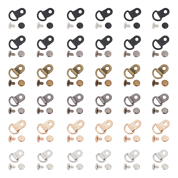 60sets 6 Colors Brass Boot Lace Hooks, for Climbing and Outdoor Shoes, with Rivets, Oval