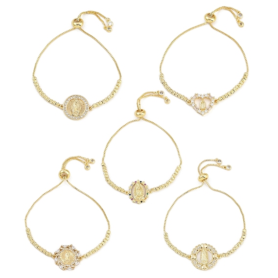 Браслеты-слайдеры из латуни с микропаве из кубического циркония на тему Девы Марии для женщин, долговечный, реальный 18 k позолоченный