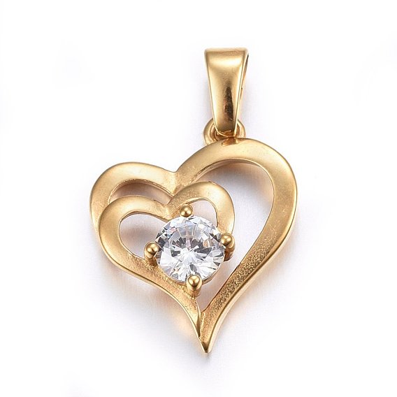 304 подвески из нержавеющей стали, с кубического циркония, сердце, прозрачные