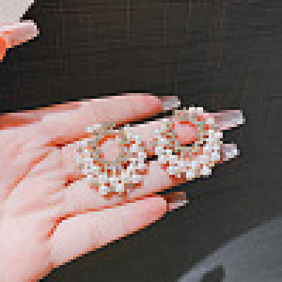 Pendientes de aleación de diamantes de imitación para mujer, rondo, con perlas de plástico