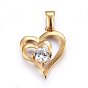 304 подвески из нержавеющей стали, с кубического циркония, сердце, прозрачные