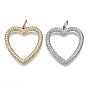Brass Micro Pave Cubic Zirconia Pendants, with Jump Ring, Heart, Nickel Free, Real Platinum Plated, Clear