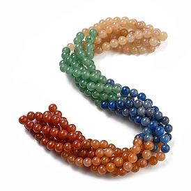 Natural Yellow/Green/Blue/Red Aventurine Beads Strands, Gradient Style, Round