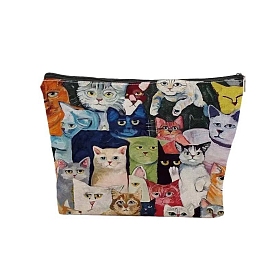 Cat Linen Waterproof Bag, Multipurpose Travel Toiletry Pouch with Metal Zipper