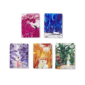 Embossed Printed Acrylic Pendants, Rectangle Charms with Scenery Pattern