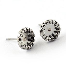 304 Stainless Steel Cabochons Stud Earring Settings, Flat Round