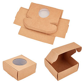 Kraft Paper Cardboard Jewelry Boxes, with PVC Window, Square