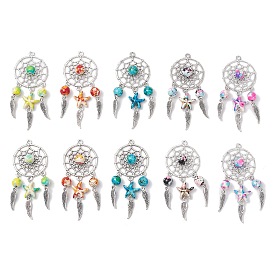 Тканая сетка / паутина с подвесками из перьевого сплава, с подвесками из синтетических бирюзовых бусин