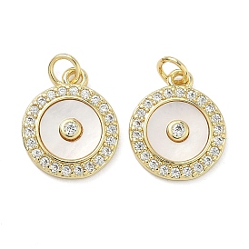 Латунные микро проложить кубического циркония подвески, плоские круглые прелести, с раковиной и прыгать кольцо