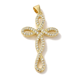 Rack Plating Brass Micro Pave Clear Cubic Zirconia Pendants, Cadmium Free & Lead Free, Long-Lasting Plated, Cross