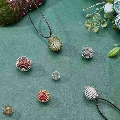 SUNNYCLUE 32Pcs 8 Style Iron Wire Pendants, Spiral Bead Cage Pendants, Round, with Necklace Cord Empty Stone Holder