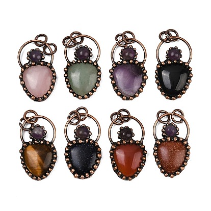 Подвески из драгоценных камней и натурального аметиста, слезинки, с латунной, Красная медь