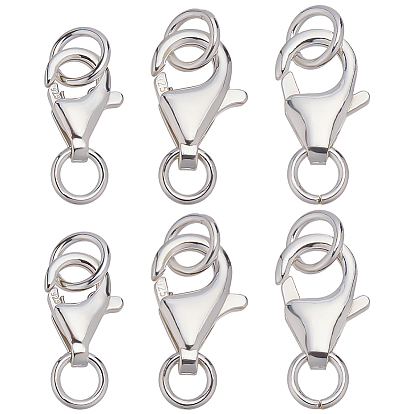 6 шт. 3 стили 925 застежки-лобстеры из стерлингового серебра, с прыжковых колец