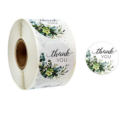 Paper Self-Adhesive Thank You Sticker Rolls, Round Dot Flower Gift Decals for Party Decorative Presents