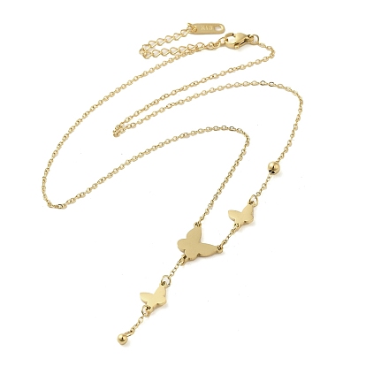 Ion Plating(IP) Butterfly Pendant Necklaces, 304 Stainless Steel Cable Chain Necklaces for Women
