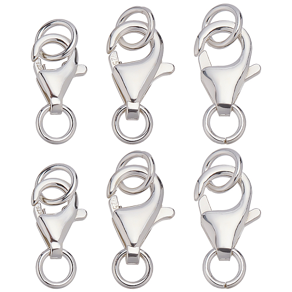 6 шт. 3 стили 925 застежки-лобстеры из стерлингового серебра, с прыжковых колец