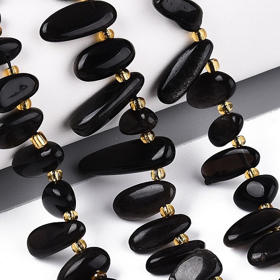 Натуральный серебристый блеск нитей обсидиана, самородки, Топ пробуренной, упавший камень, с бисером