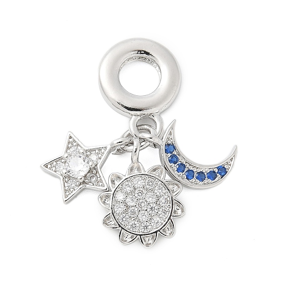 Латунные микро проложить кубического циркония подвески, без кадмия и без свинца, звезды, солнце, луна, европейские подвески с подвесками, Подвески с большими отверстиями