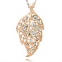Alliage strass feuilles gros pendentifs, or, 77x39x5mm, Trou: 5mm