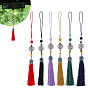 6 pièces 6 couleurs polyester et alliage de zinc platine et décorations pendentifs en verre, pompon, pour pendentif en éventail ancien