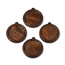 Оправы для кабошонов из резного дерева скима, плоско-круглые, окрашенные