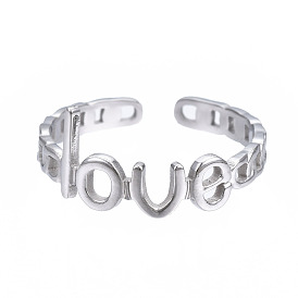 304 anneau de manchette ouvert mot amour en acier inoxydable, grosse bague creuse pour femme
