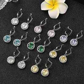 925 стерлингового серебра микро проложить кубического циркония серьги обруча, плоско-круглые, платина