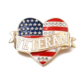 Independence Day Alloy Rhinestone Brooches for Backpack Clothes, Veteran Heart