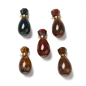 Natural Ocean Jasper Perfume Bottle Pendants, with Golden Tone Stainless Steel Findings, Essentail Oil Diffuser Charm, for Jewelry Making