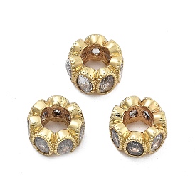 Brass Micro Pave Clear Cubic Zirconia European Beads, Long-Lasting Plated, Cadmium Free & Lead Free