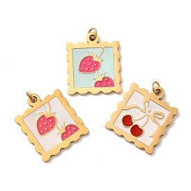 304 нержавеющей стальной эмали подвески, квадратных амулеты, с целью перехода в кольце, ионное покрытие (ip), реальный 18 k позолоченный