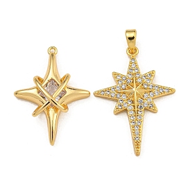 Rack Plating Brass Micro Pave Cubic Zirconia Pendants, Long-Lasting Plated, Star