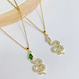 Sophisticated Vintage Serpentine Necklace with Micro Inlaid Zircon Lock Pendant for Women