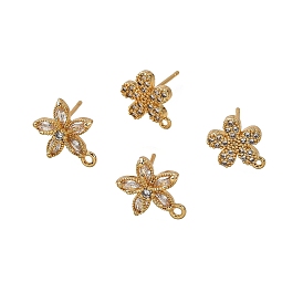 Фурнитура для сережек-гвоздиков из цветочной латуни с микропаве из кубического циркония, долговечный, без никеля , с петлей, реальный 18 k позолоченный