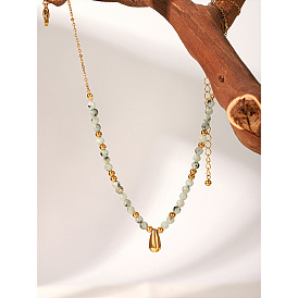 304 Colgante de acero inoxidable en forma de lágrima, turquesa africana natural (jaspe), collares redondos de cuentas para mujer
